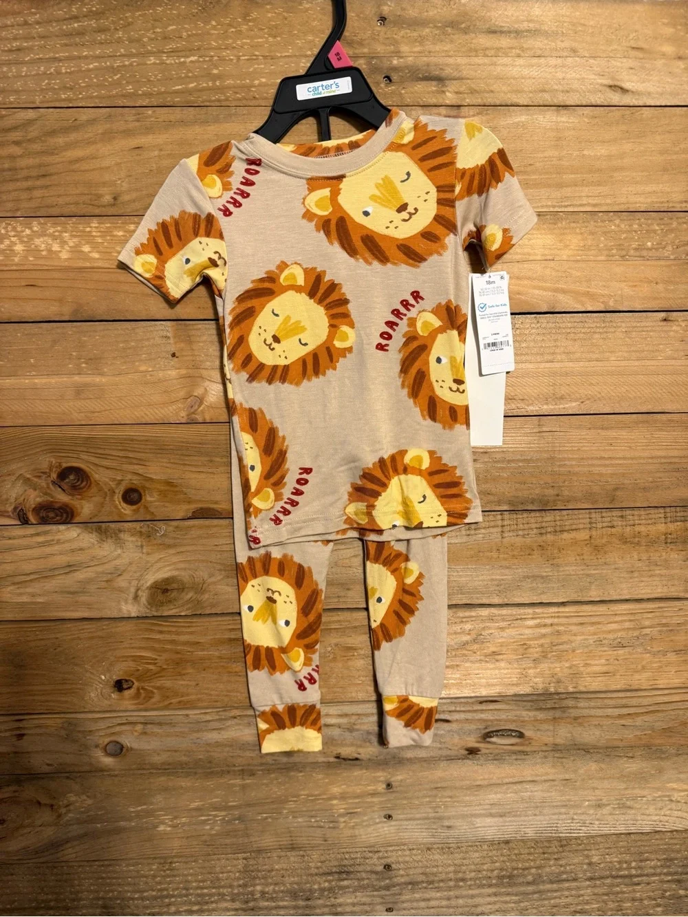 Carter's Tan Lion Print Short-Sleeve Pajama Set